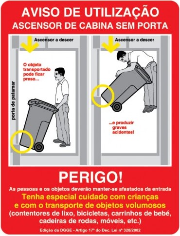 aviso de perigo em ascensor