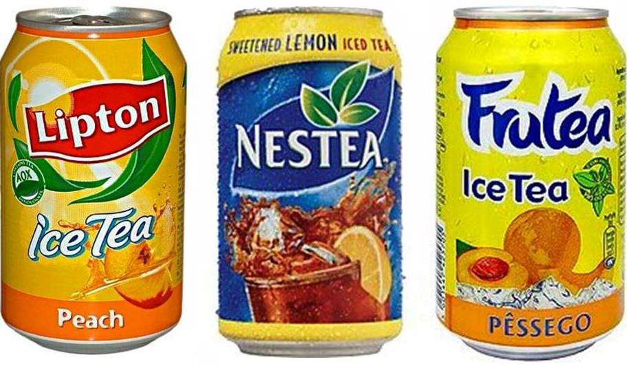 latas de chá gelado